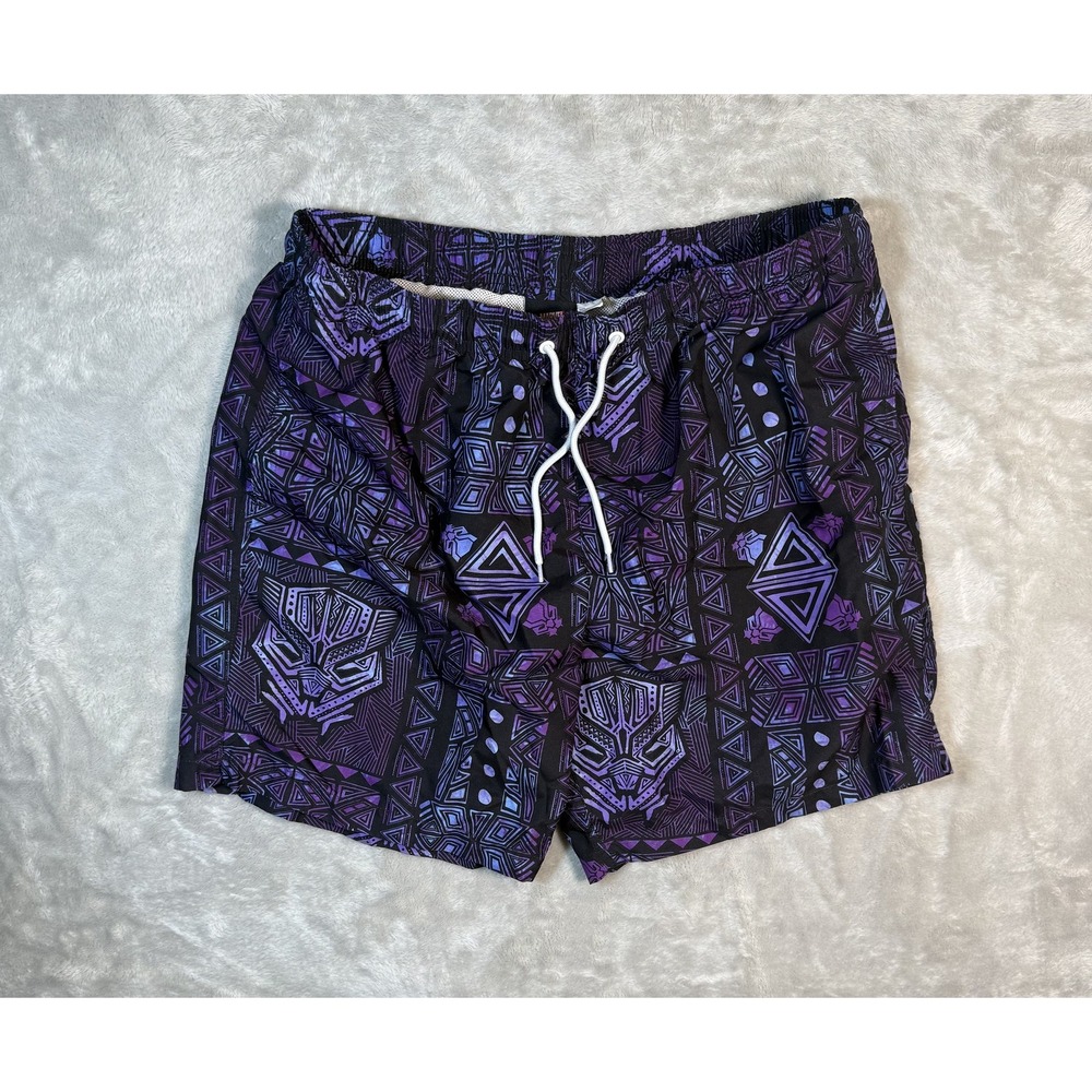 Marvel Black Panther Swim Trunks Mens Large Geometric Board Shorts Mesh